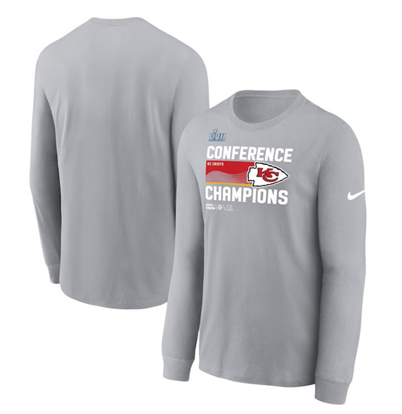 Men's Kansas City Chiefs Gray 2022 AFC Champions Locker Room Trophy Collection Long Sleeve T-Shirt